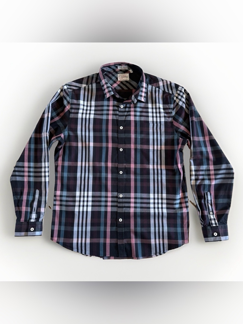 7 Diamonds Men’s XL Black Pink Plaid Stretch Button-Up Shirt